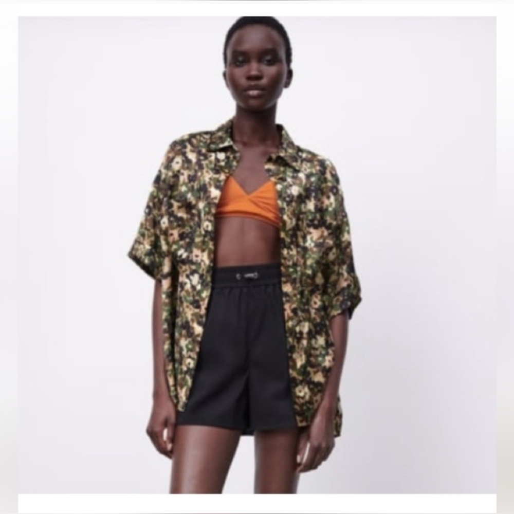 Zara Camouflage Print Blouse - Green, Brown, Black‎ - Picture 2 of 10